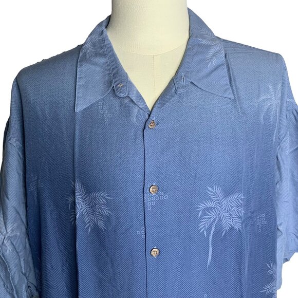 Pierre Cardin Button Up Hawaiian Shirt XXL Blue Camp Short Sleeve Palm Trees - Picture 2 of 6